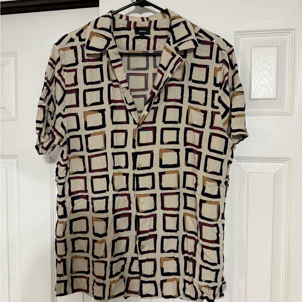 Express Men's Geometric Print Shirt - Black, Cream, Brown